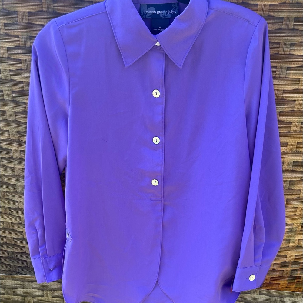 Susan Graver Style Vibrant Purple Button-Down Shirt XS